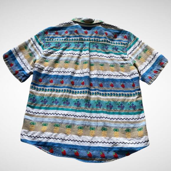 Cabin Creek Fruits Striped Textured Button-up Shirt Sz L - Picture 10 of 10